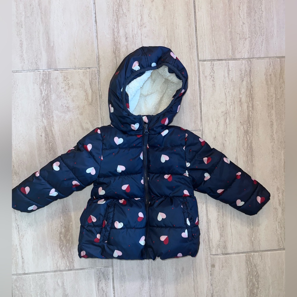 Wonder Nation Navy puffer coat with hearts